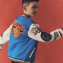 Load image into Gallery viewer, Cobalt Blue Varsity Bomber Jacket (3-12yrs)