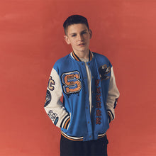 Load image into Gallery viewer, Cobalt Blue Varsity Bomber Jacket (3-12yrs)