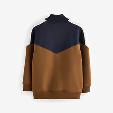 Load image into Gallery viewer, Tan/Navy Colourblock Zip Through Sweat Top (3-12yrs)