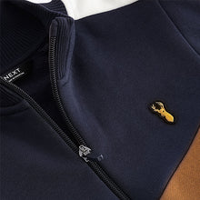 Load image into Gallery viewer, Tan/Navy Colourblock Zip Through Sweat Top (3-12yrs)