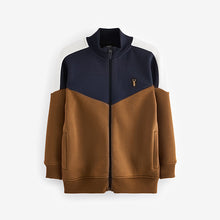 Load image into Gallery viewer, Tan/Navy Colourblock Zip Through Sweat Top (3-12yrs)