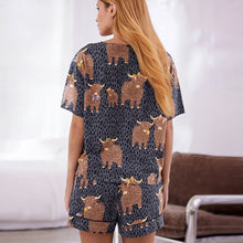 Load image into Gallery viewer, Navy Hamish the Highland Cow 100% Cotton Short Sleeve Pyjamas