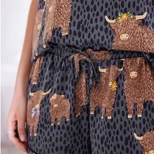 Load image into Gallery viewer, Navy Hamish the Highland Cow 100% Cotton Short Sleeve Pyjamas