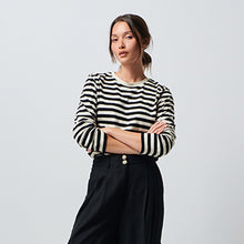 Load image into Gallery viewer, Black/Ecru Stripe Heavyweight Long Sleeve T-Shirt