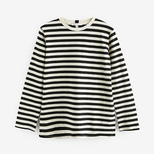 Load image into Gallery viewer, Black/Ecru Stripe Heavyweight Long Sleeve T-Shirt