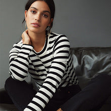 Load image into Gallery viewer, Black/Ecru Stripe Heavyweight Long Sleeve T-Shirt