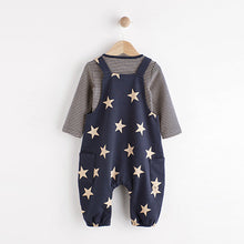 Load image into Gallery viewer, Navy Blue Star Jersey Baby Dungarees And Bodysuit (0mths-18mths)