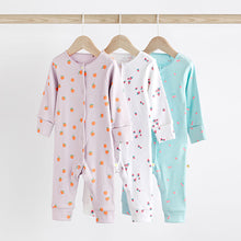 Load image into Gallery viewer, White/Blue Baby 100% Cotton Sleepsuits 3 Pack