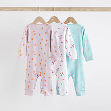Load image into Gallery viewer, White/Blue Baby 100% Cotton Sleepsuits 3 Pack