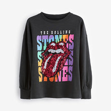 Load image into Gallery viewer, Charcoal Grey Sequin Rainbow Rolling Stones 100% Cotton Long Sleeve T-Shirt (3-12yrs)