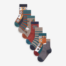 Load image into Gallery viewer, Brown Animal Stripe Cotton Rich Socks 7 Pack