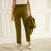 Load image into Gallery viewer, Green Olive Tailored Belted Taper Trousers
