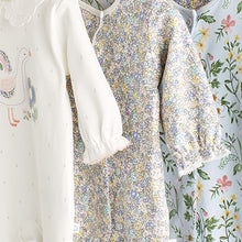 Load image into Gallery viewer, White/Blue Baby 100% Cotton Sleepsuits 3 Pack (0-3yrs)