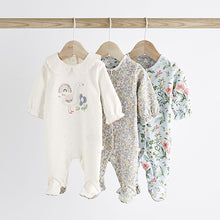 Load image into Gallery viewer, White/Blue Baby 100% Cotton Sleepsuits 3 Pack (0-3yrs)