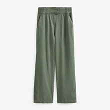 Load image into Gallery viewer, Khaki Green Linen Blend Wide Leg Trousers
