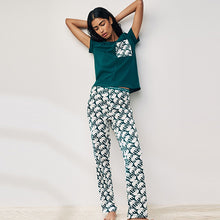 Load image into Gallery viewer, Teal Elephant Short Sleeve 100% Cotton Pyjamas