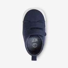 Load image into Gallery viewer, Navy Two Strap Pram Shoes (0-12mths)