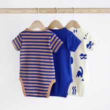 Load image into Gallery viewer, Cobalt Blue Dino Baby Bodysuits 3 Pack