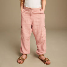 Load image into Gallery viewer, Pink Linen Mix Cargo Trousers