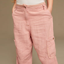 Load image into Gallery viewer, Pink Linen Mix Cargo Trousers