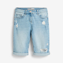 Load image into Gallery viewer, Bleach Blue Ripped Denim Knee Shorts