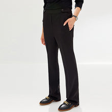 Load image into Gallery viewer, Black Tailored Elastic Back Bootcut Trousers
