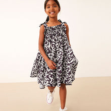 Load image into Gallery viewer, Black Swirl Print Tie Shoulder Printed Summer Dress (3-12yrs)