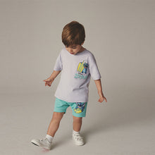 Load image into Gallery viewer, Lilac Purple/Green Lilo & Stitch Short Sleeve 100% Cotton T-Shirt and Shorts Set