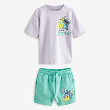 Load image into Gallery viewer, Lilac Purple/Green Lilo & Stitch Short Sleeve 100% Cotton T-Shirt and Shorts Set