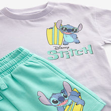 Load image into Gallery viewer, Lilac Purple/Green Lilo & Stitch Short Sleeve 100% Cotton T-Shirt and Shorts Set