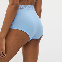 Load image into Gallery viewer, White/Blue/Yellow Full Brief Cotton and Lace Knickers 4 Pack