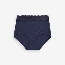 Load image into Gallery viewer, White/Blue/Yellow Full Brief Cotton and Lace Knickers 4 Pack