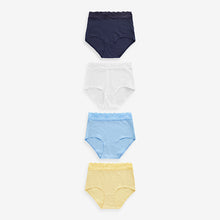 Load image into Gallery viewer, White/Blue/Yellow Full Brief Cotton and Lace Knickers 4 Pack