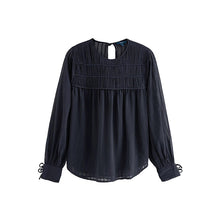 Load image into Gallery viewer, Navy Sheer Pintuck Pleated Blouse