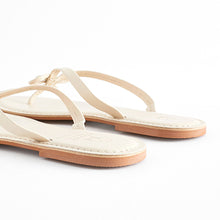 Load image into Gallery viewer, Bone White Standard/Wide Fit Forever Comfort® Bow Detail Leather Flip Flops