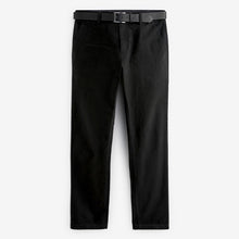 Load image into Gallery viewer, Black Slim Fit Belted Soft Touch Chino Trousers