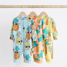 Load image into Gallery viewer, Blue/Orange Footless Baby Sleepsuit 3 Pack