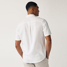 Load image into Gallery viewer, White Standard Collar Linen Blend Short Sleeve 100% Cotton Shirt