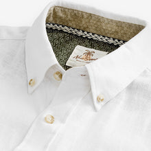 Load image into Gallery viewer, White Standard Collar Linen Blend Short Sleeve 100% Cotton Shirt