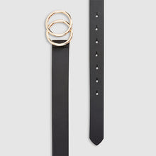 Load image into Gallery viewer, Black Leather Circle Buckle Jeans Belt