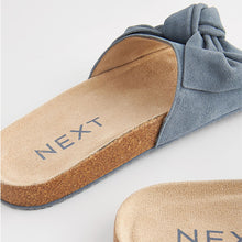 Load image into Gallery viewer, Blue Suede Bow Sliders