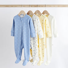 Load image into Gallery viewer, Blue Baby Two Way 100% Cotton Zip Sleespuits 4 Pack