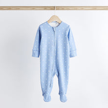 Load image into Gallery viewer, Blue Baby Two Way 100% Cotton Zip Sleespuits 4 Pack