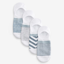 Load image into Gallery viewer, White/Blue Sparkle Stripe Invisible Socks 4 Pack