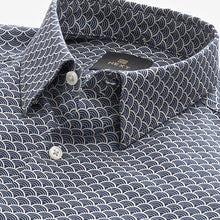 Load image into Gallery viewer, Navy Blue Stretch Oxford Printed Long Sleeve Shirt