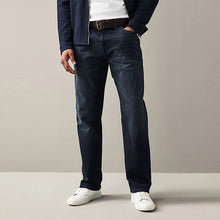 Load image into Gallery viewer, Ink Blue Regular Fit Straight Fit Belted Jeans
