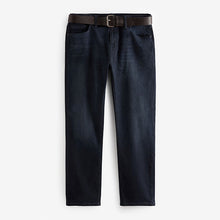 Load image into Gallery viewer, Ink Blue Regular Fit Straight Fit Belted Jeans