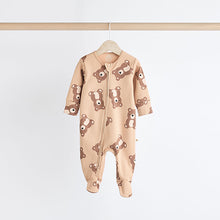 Load image into Gallery viewer, Tan Brown Bear Baby Zipped Sleepsuits 4 Pack (0mths-18mths)