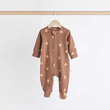 Load image into Gallery viewer, Tan Brown Bear Baby Zipped Sleepsuits 4 Pack (0mths-18mths)