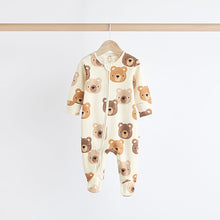 Load image into Gallery viewer, Tan Brown Bear Baby Zipped Sleepsuits 4 Pack (0mths-18mths)
